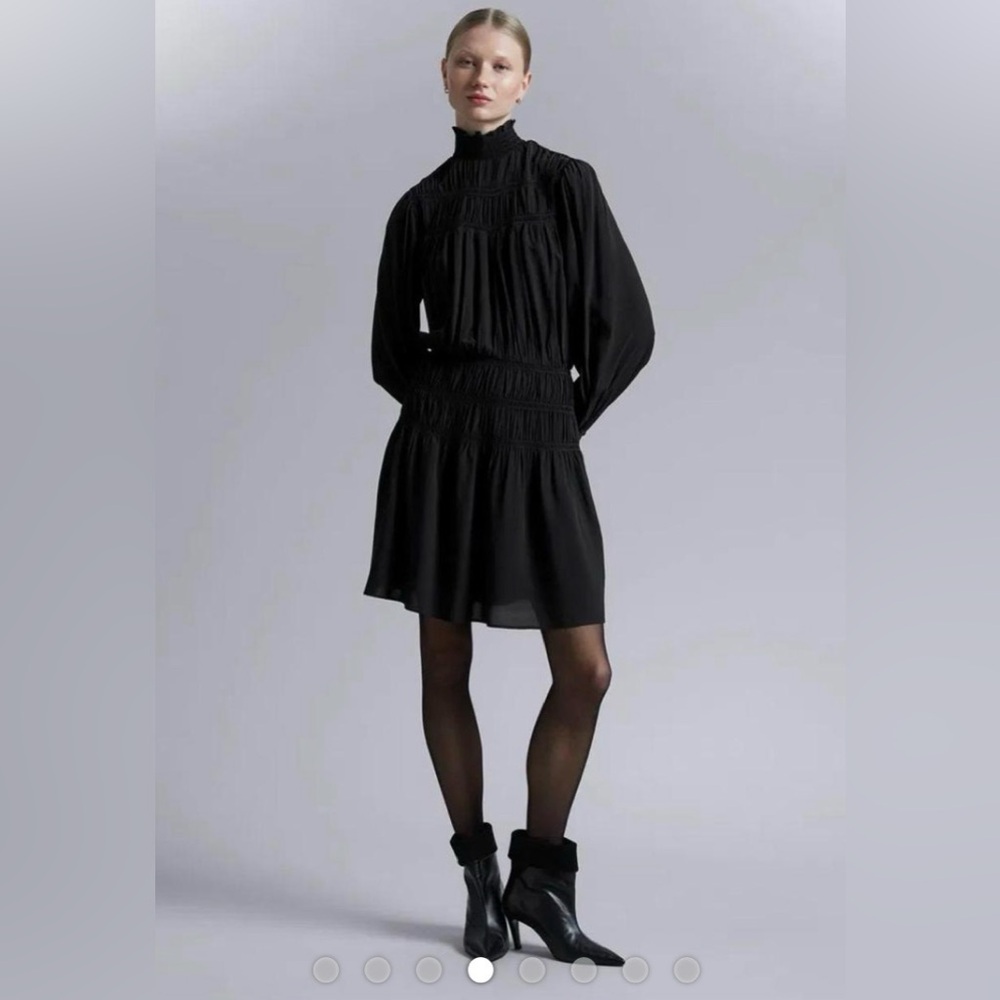 NWT & Other Stories Paris Atelier Black Long-Sleeve Smocked Mini Dress
